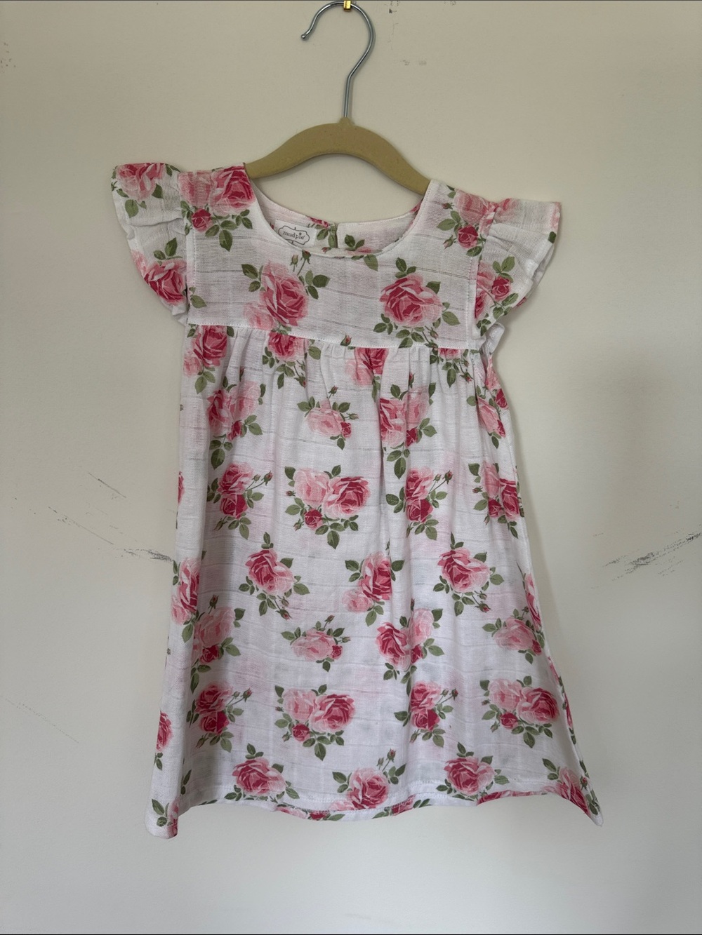 Mud Pie White Dress with Pink Rose Print